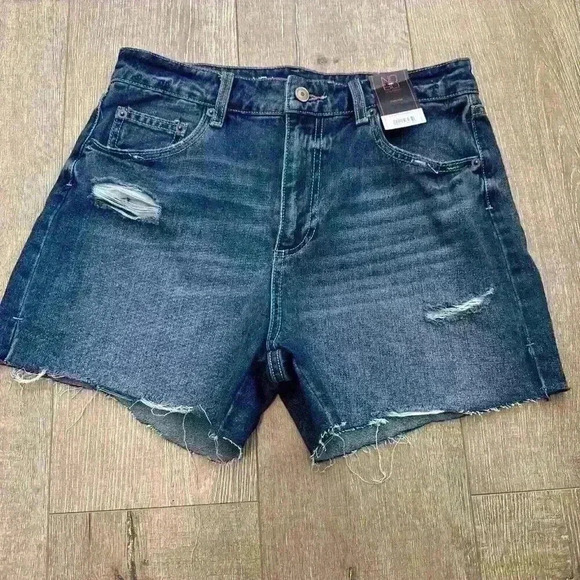 NWT No Boundaries Women Size 9 Dark Cut Off High Rise Jean Shorts - Picture 1 of 7